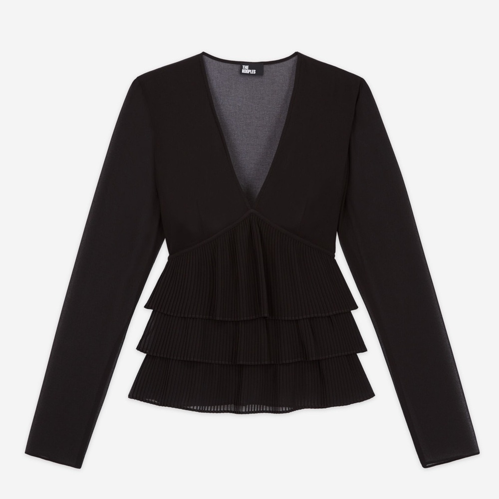The Kooples Black Layered Ruffle Blouse size 1 (S)